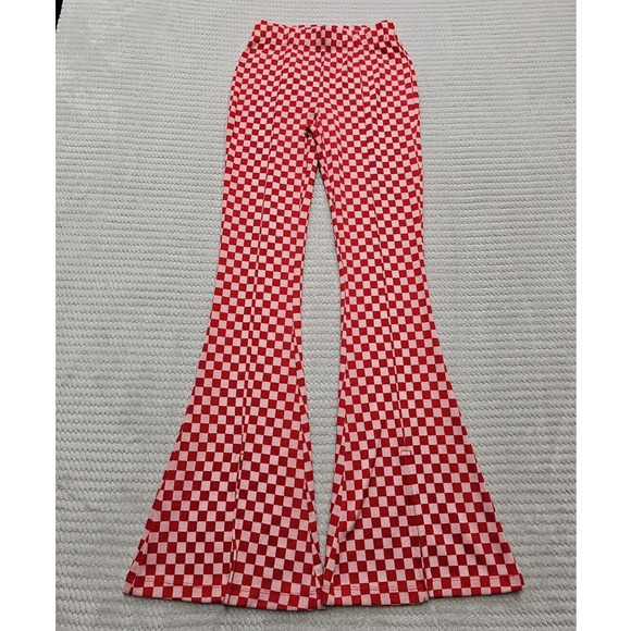 SO Bellbottom Pants Womens XS High Rise Flare Checkered Print - Picture 1 of 8